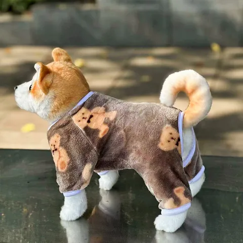 Mignon Imprimé Ours Chien Animal Vêtements Hiver Chaud Flanelle Vêtement Quatre Pattes Chiot Chat Vêtements Confortable Combinaison Polaire Fournitures pour Animaux