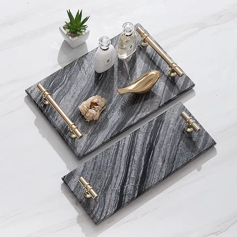Natural Marble Decorative Tray Light Luxury Storage Tray Modern Tabletop Organizer For Bathroom Hotel Home Decor