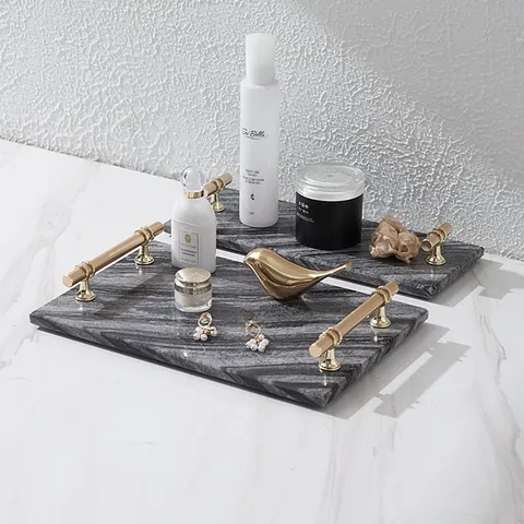 Natural Marble Decorative Tray Light Luxury Storage Tray Modern Tabletop Organizer For Bathroom Hotel Home Decor