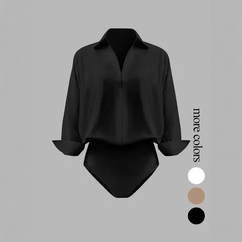 Women's Casual V-Neck Solid Color Long Sleeve Bodysuit Elegant Polyester Regular Fit Office Lady Fashion Apparel