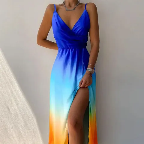 Γυναικείο Σεξουαλικό Slip Maxi Φόρεμα Καλοκαιρινό Casual Casual V Λαιμόκοψη Αμάνικο Ψηλόμεσο Σχισμή Τυπωτό Κομψό Παραλίας