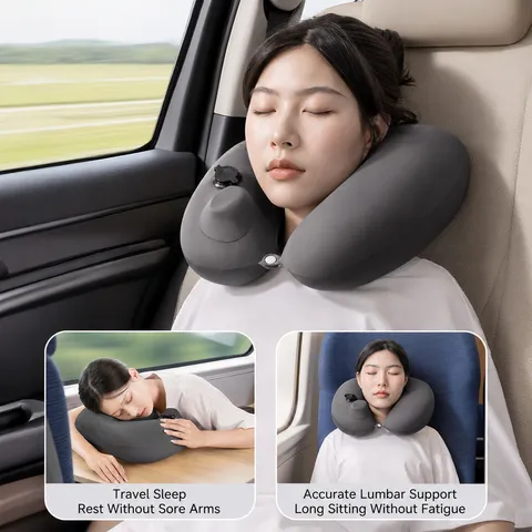 Portable Press Inflatable U-Shaped Travel Neck Pillow Ergonomic Soft Rest Pillow For Airplane Car Train Travel Sleep Support