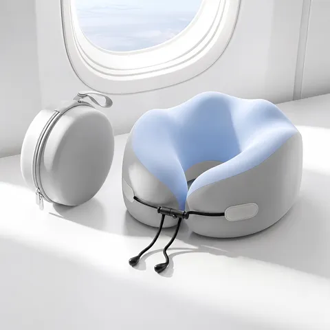 Almohada de Viaje de Espuma Viscoelástica Portátil Almohada de Cuello en Forma de U Con Caja de Almacenamiento Para Avión Tren Oficina