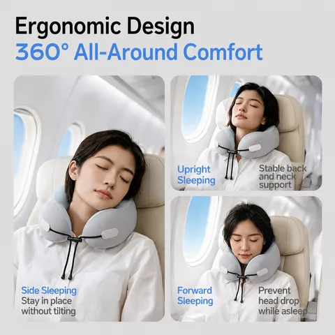 Almohada de Viaje de Espuma Viscoelástica Portátil Almohada de Cuello en Forma de U Con Caja de Almacenamiento Para Avión Tren Oficina