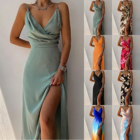 Γυναικείο Σεξουαλικό Slip Maxi Φόρεμα Καλοκαιρινό Casual Casual V Λαιμόκοψη Αμάνικο Ψηλόμεσο Σχισμή Τυπωτό Κομψό Παραλίας