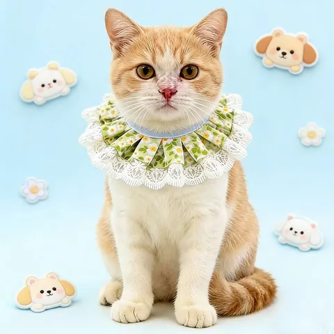 Princess Style Lace Pet Bib Cute Floral Grid Cat Bib For Small Dog Ornament Scarf Decorative Pet Accessories