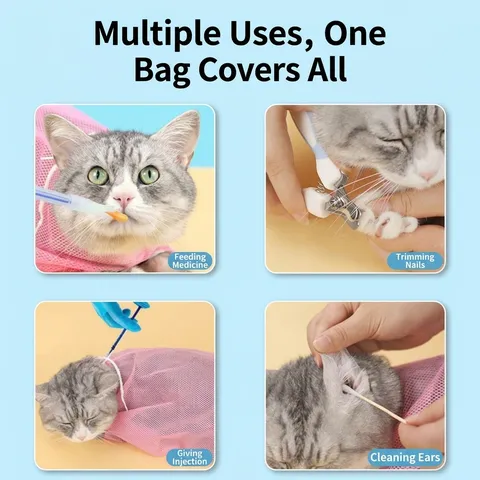 Multifunctional Pet Cat Bathing Bag Breathable Mesh Cat Grooming Bag Anti Scratch Washing Bag Pet Supplies