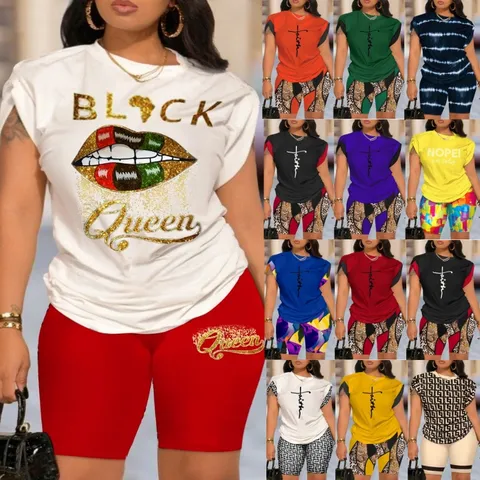 Women Casual Crew Neck Short Sleeve Top And Shorts Set Digital Print Fashion Summer Clothing Outfit