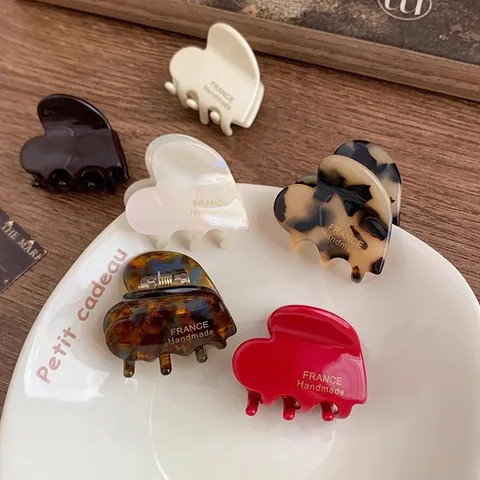 Französischer Acetat Herz Haarklammer Clip Kleiner Haifisch Clip Handgefertigte Schildpatt Haarnadel Für Damen Retro Herbst Winter Kopfschmuck
