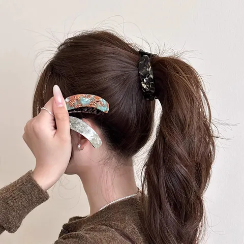 Acetat Bananenspange Klein Retro Leopardenmuster Haarklammer Schildpatt Pferdeschwanz Clip Für Damen Eleganter Haarschmuck