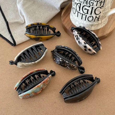 Acetat Bananenspange Klein Retro Leopardenmuster Haarklammer Schildpatt Pferdeschwanz Clip Für Damen Eleganter Haarschmuck