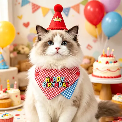 Mignon Chien Chat Anniversaire Bandana Et Chapeau Couronne Ensemble Écossais Fête Écharpe Bavoir Décoration Festive