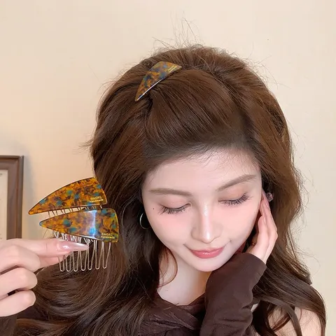 Acetate Cellulose Triangular Insert Hair Comb Clip Tortoiseshell Blue Brown Leopard Print For Women Hair Styling Jewelry