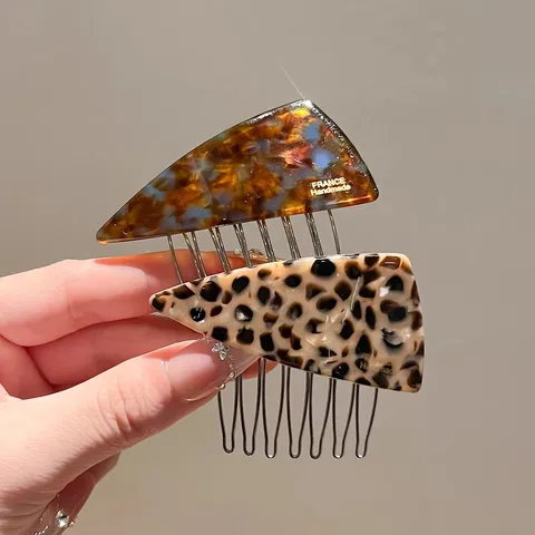 Acetate Cellulose Triangular Insert Hair Comb Clip Tortoiseshell Blue Brown Leopard Print For Women Hair Styling Jewelry