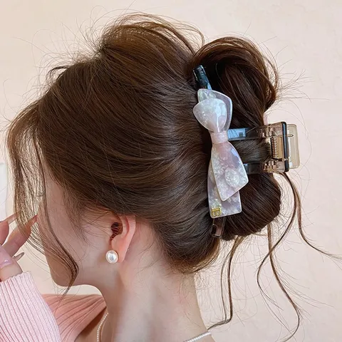 Molletta per Capelli a Pinza con Fiocco in Acetato Stile Coreano Grande Fermaglio a Squalo per Donna Elegante Accessorio per Capelli