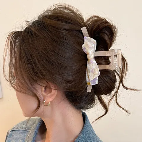 Molletta per Capelli a Pinza con Fiocco in Acetato Stile Coreano Grande Fermaglio a Squalo per Donna Elegante Accessorio per Capelli