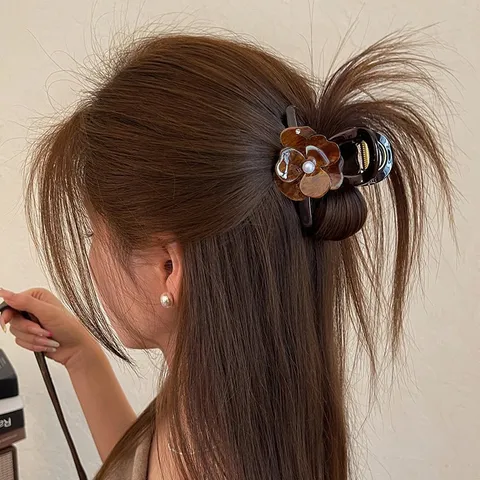 Elegante Molletta per Capelli a Forma di Camelia con Perla Artificiale e Strass Pinza PC Accessori per Capelli da Donna per lo Styling