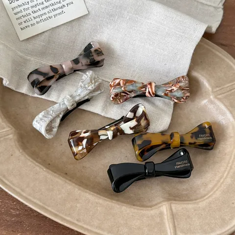 Handgefertigte Acetat Schleife Haarspange Für Damen Koreanischer Stil Schildpatt Marmormuster Federclip Haarnadel Kopfschmuck