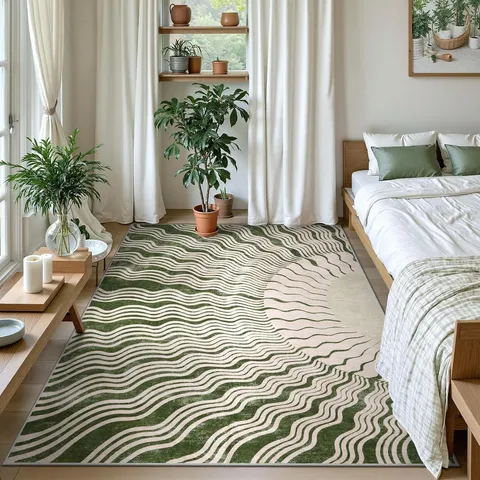Nordic Light Luxury Living Room Sofa Carpet Simple Abstract Wave Line Bedside Mat Polyester Area Rug Home Decor