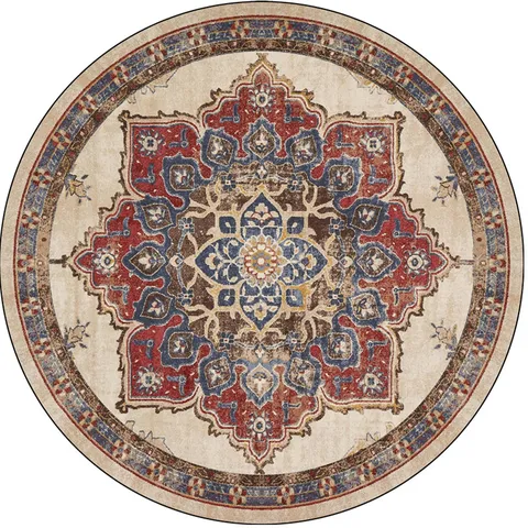 Faux Cachemire Vintage Bohème Tapis Rond Salon Canapé Table Basse Couverture Chevet Tapis De Sol Décoration