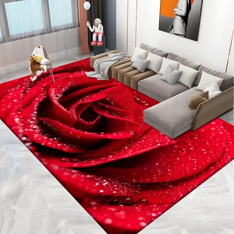 Tapis de Salon Fleur de Rose Antidérapant Résistant à la Saleté Tapis Moderne