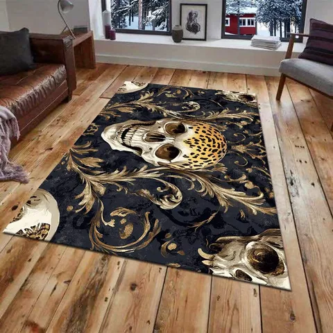 Tapis de Salon en Velours Cristal Léopard Crâne Gothique Halloween Horreur Tapis de Sol Antidérapant pour Chambre