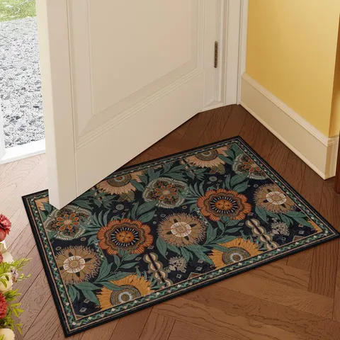 American Retro Floral Print Polyester Floor Mat Anti-Slip Absorbent Bath Rug For Living Room Bedroom Home Decor