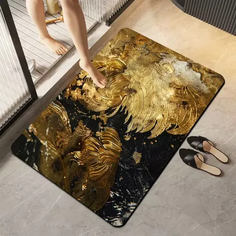 Alfombrilla de Baño Visual Dorada Moderna Absorbente Antideslizante Alfombra de Tierra de Diatomeas para Hogar Cocina
