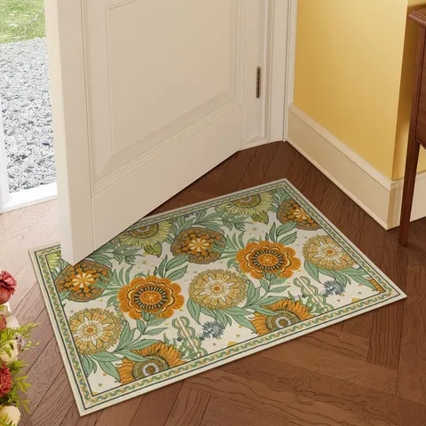 American Retro Floral Print Polyester Floor Mat Anti-Slip Absorbent Bath Rug For Living Room Bedroom Home Decor