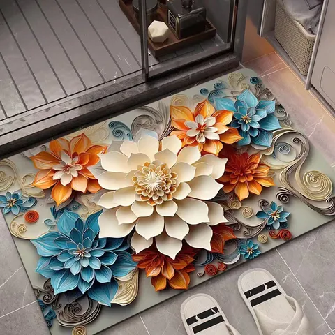 3D Oil Painting Diatomaceous Earth Absorbent Floor Mat Non Slip Quick Drying Bathroom Carpet Door Mat Home Decor