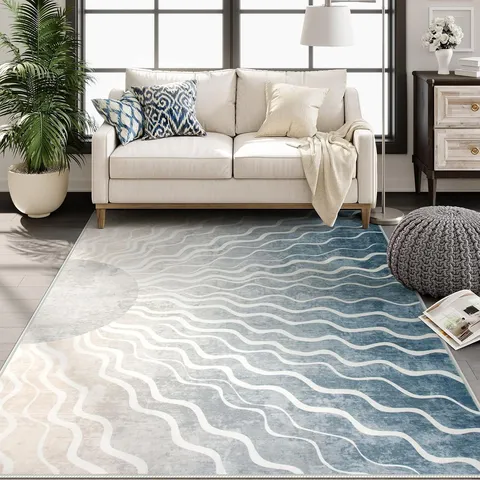 Nordic Light Luxury Living Room Sofa Carpet Simple Abstract Wave Line Bedside Mat Polyester Area Rug Home Decor