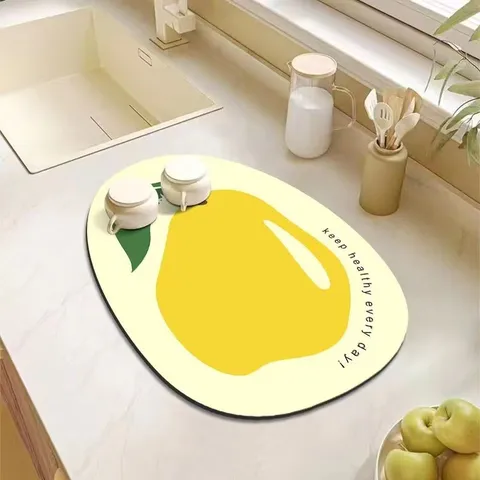 Joli Tapis Égouttoir de Cuisine à Imprimé de Fruits de Dessin Animé en PVC Absorbant l'Eau Isolation Thermique Antidérapant Maison