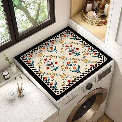 American Style Retro Floral Washing Machine Dust Cover Mat Diatomite Rubber Non Slip Kitchen Refrigerator Pad