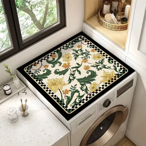 American Style Retro Floral Washing Machine Dust Cover Mat Diatomite Rubber Non Slip Kitchen Refrigerator Pad