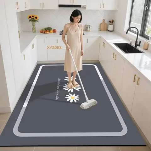 Modern Minimalist Leather Kitchen Floor Mat Large Area Non Slip Water Absorbing Dirt Resistant Floor Mat For Home Restaurant