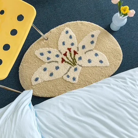 Tappeto Imitazione Cashmere Floreale Carino Morbido Soffice Antiscivolo Tappetino Letto Cartone Animato Per Bagno Camera