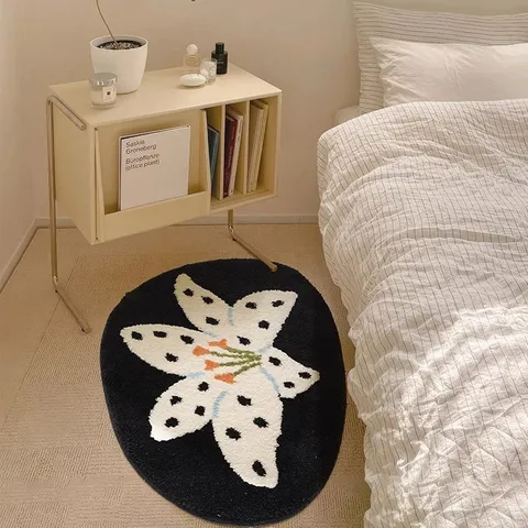 Tappeto Imitazione Cashmere Floreale Carino Morbido Soffice Antiscivolo Tappetino Letto Cartone Animato Per Bagno Camera