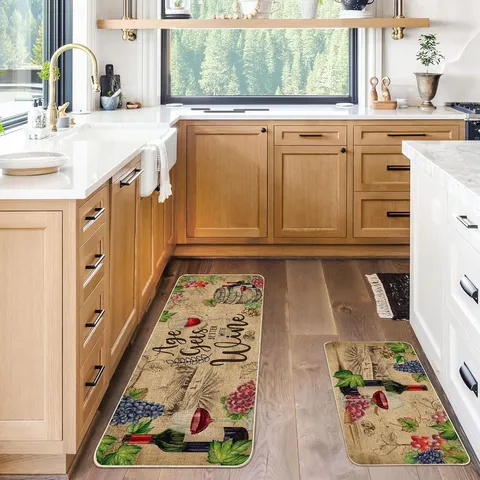 American Vintage Polyester Kitchen Mat Set Non-Slip Absorbent Floor Rug For Home Kitchen Floor Hallway Decor