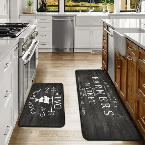 Festive Holiday Kitchen Floor Mat Set Non-Slip Absorbent Polyester Decorative Mat For Home Kitchen Decor