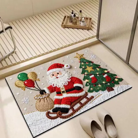 Christmas Doormat Santa Claus Non-Slip Absorbent Floor Mat Festive Holiday Home Decor Welcome Mat For Bathroom Kitchen