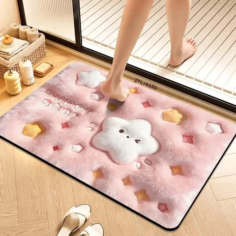 Cartoon 3D Visual Velvet Diatom Mud Floor Mat Bathroom Anti Slip Water Absorbent Quick Drying Doormat Home Decor
