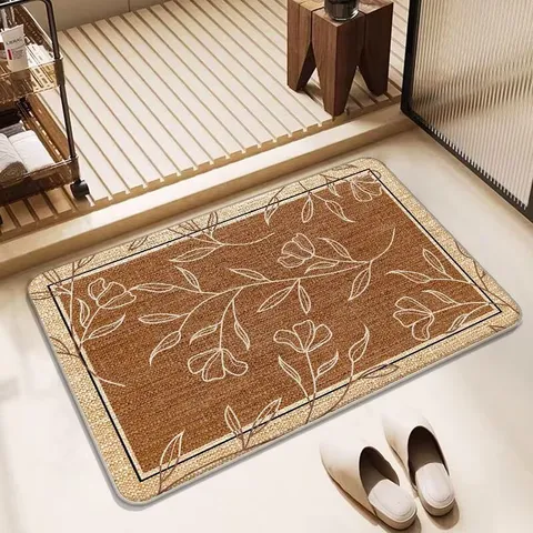 Linen Woven Bathroom Floor Mat Non Slip Water Absorbent Quick Drying Door Mat Geometric Printed Household Carpet Home Decor