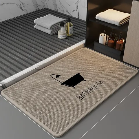 Tapis de Sol de Salle de Bains en Tissu de Lin Minimaliste Absorbant Antidérapant Paillasson de Style Uni pour Toilette à Domicile Couloir