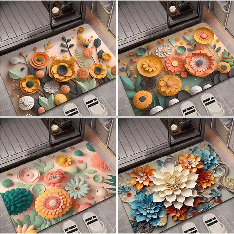 3D Oil Painting Diatomaceous Earth Absorbent Floor Mat Non Slip Quick Drying Bathroom Carpet Door Mat Home Decor