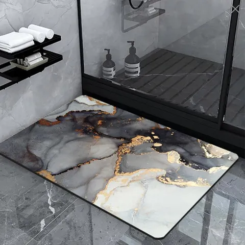 Home Luxury Diatom Mud Absorbent Quick Drying Doormat Bathroom Toilet Anti Slip Dirt Resistant Carpet Marble Pattern Floor Mat