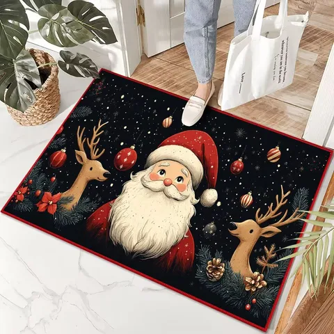 Zerbino di Natale Babbo Natale Renna Gnomi Antiscivolo Velluto di Cristallo Tappetino Casa Ingresso Decorazione