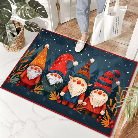 Zerbino di Natale Babbo Natale Renna Gnomi Antiscivolo Velluto di Cristallo Tappetino Casa Ingresso Decorazione