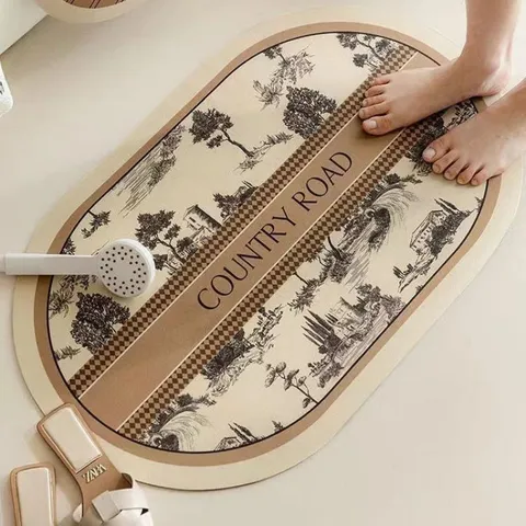 Tapis de Sol Souple en Terre de Diatomées pour Salle de Bains Luxe Léger Antidérapant Absorbant Tapis Ovale de Toilette