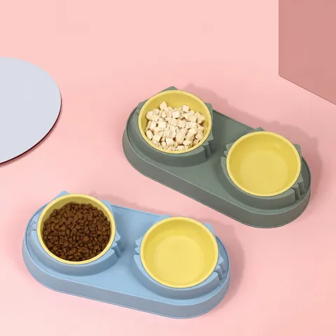 Haustier Futter Wasserschüssel Kunststoff Doppel Einzel Schüssel Süßes Katzenohr Design Anti-Kippen Katzen Hund Fütterungsschüssel