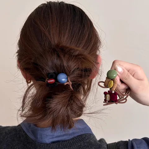 Élastiques à Cheveux Doux de Style Coréen avec Ours Attache Queue de Cheval Haute Élasticité Durable Peluche Dessin Animé Bandes de Cheveux Femmes